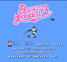 Bases Loaded 3 title screen for NES